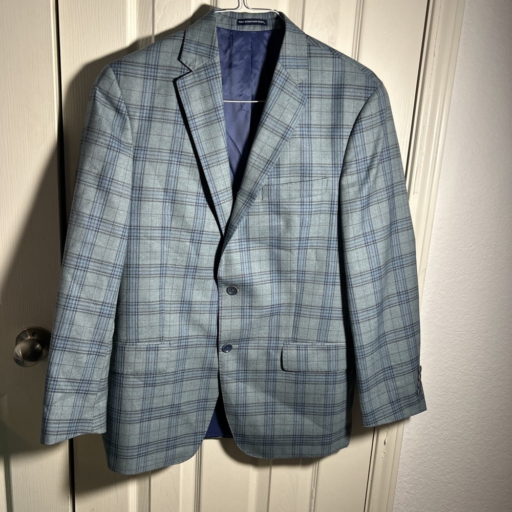 Hart Schaffner Marx Sport Coat Blazer Mens Size 40R Blue Plaid‎ Wool Jacket